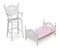 Badger Basket English Country Doll High Chair and Bed Set with Chevron Bedding and Free Personalization Kit - White/Pink